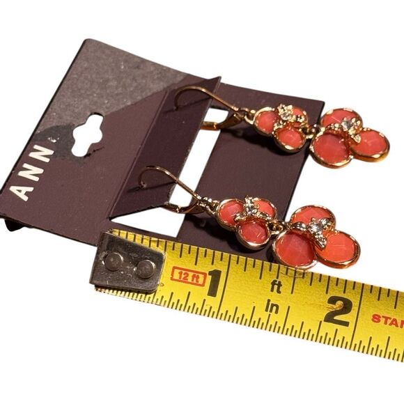 Anne Klein Gold tone and orange Red Floral 2”Earrings - Picture 4 of 4